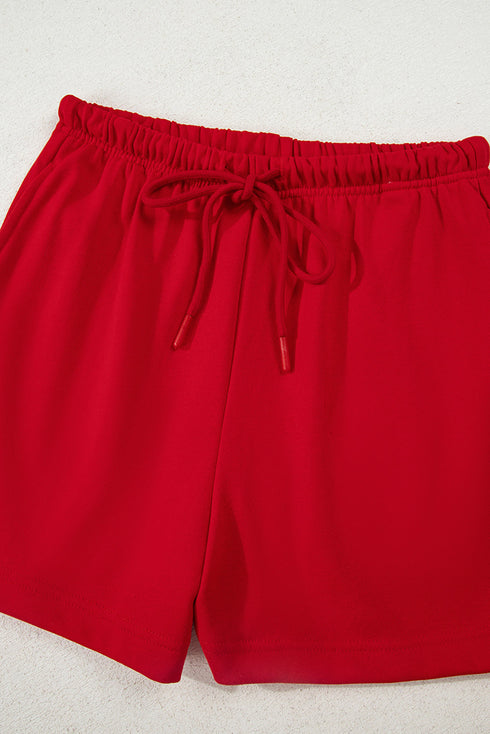 Striped Collar Patchwork Satin Bow Sweatshirt Short Set